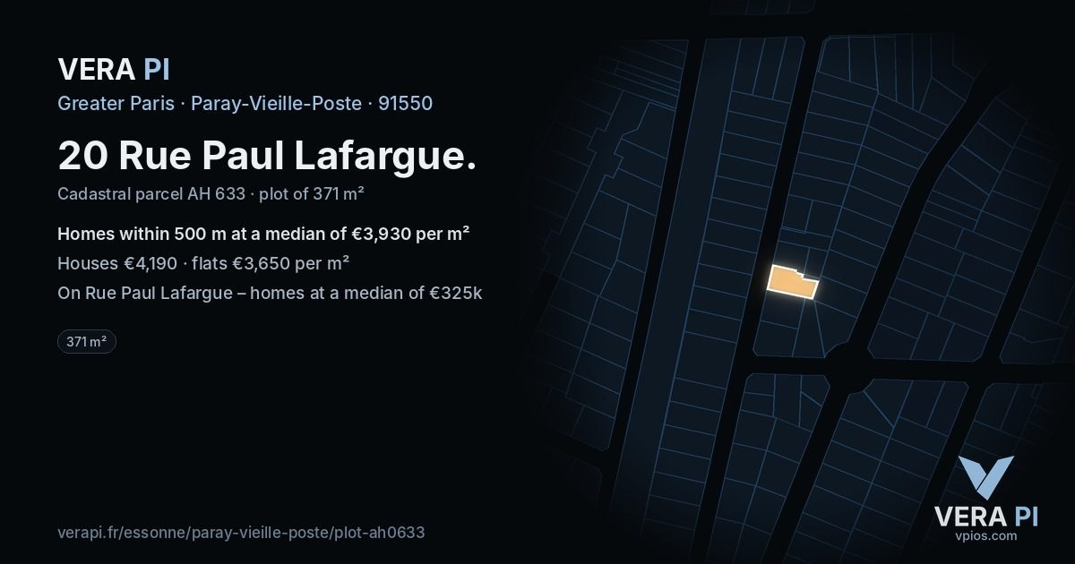 20 Rue Paul Lafargue, Paray-Vieille-Poste at night – the plot lit, the parcels around coloured by the prices near them