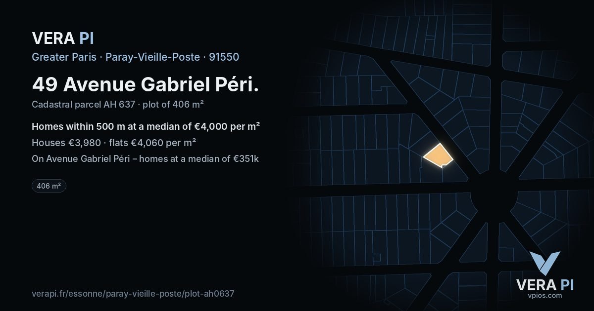 49 Avenue Gabriel Péri, Paray-Vieille-Poste at night – the plot lit, the parcels around coloured by the prices near them
