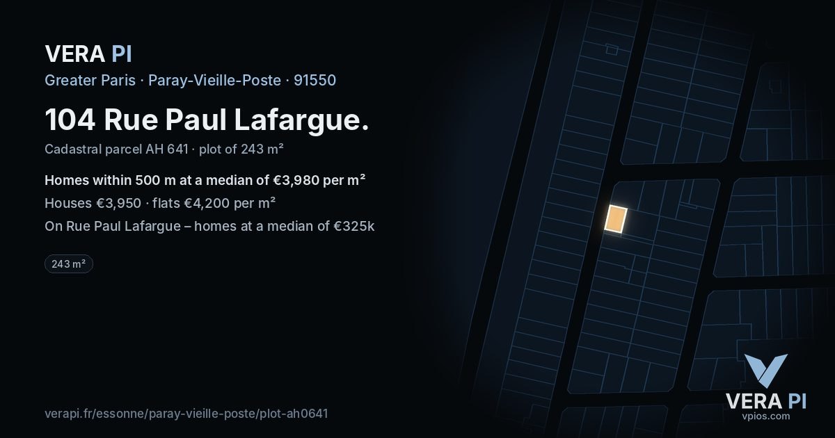 104 Rue Paul Lafargue, Paray-Vieille-Poste at night – the plot lit, the parcels around coloured by the prices near them