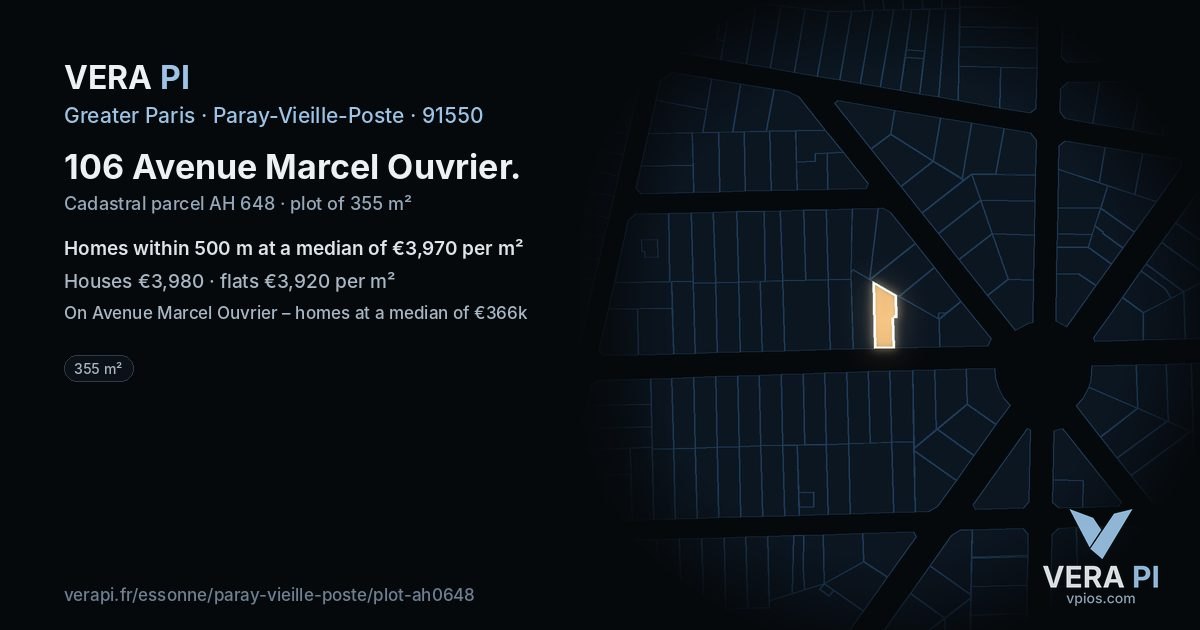 106 Avenue Marcel Ouvrier, Paray-Vieille-Poste at night – the plot lit, the parcels around coloured by the prices near them
