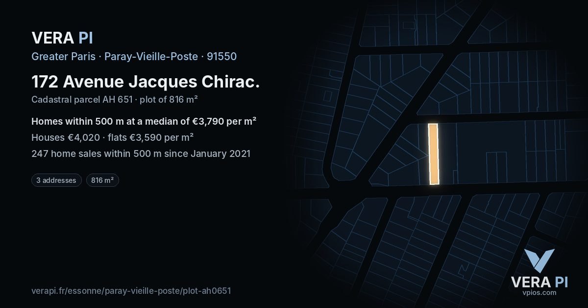172 Avenue Jacques Chirac, Paray-Vieille-Poste at night – the plot lit, the parcels around coloured by the prices near them