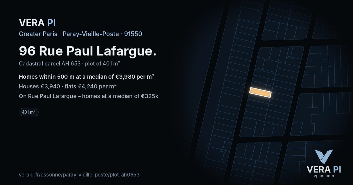 96 Rue Paul Lafargue, Paray-Vieille-Poste at night – the plot lit, the parcels around coloured by the prices near them