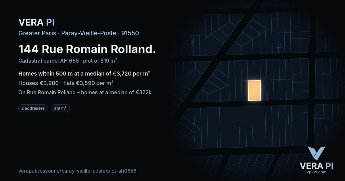 144 Rue Romain Rolland, Paray-Vieille-Poste at night – the plot lit, the parcels around coloured by the prices near them