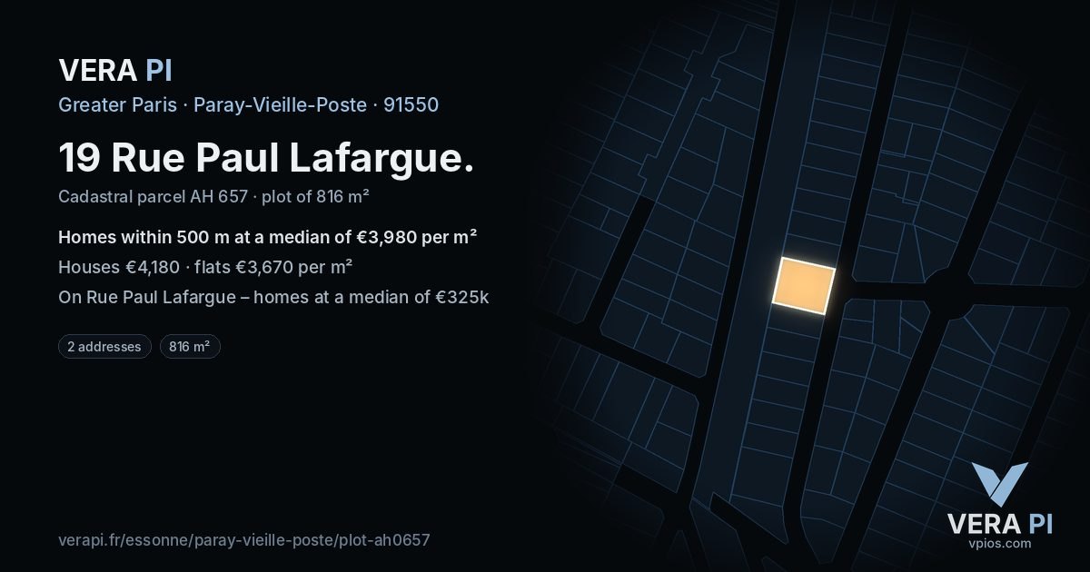 19 Rue Paul Lafargue, Paray-Vieille-Poste at night – the plot lit, the parcels around coloured by the prices near them