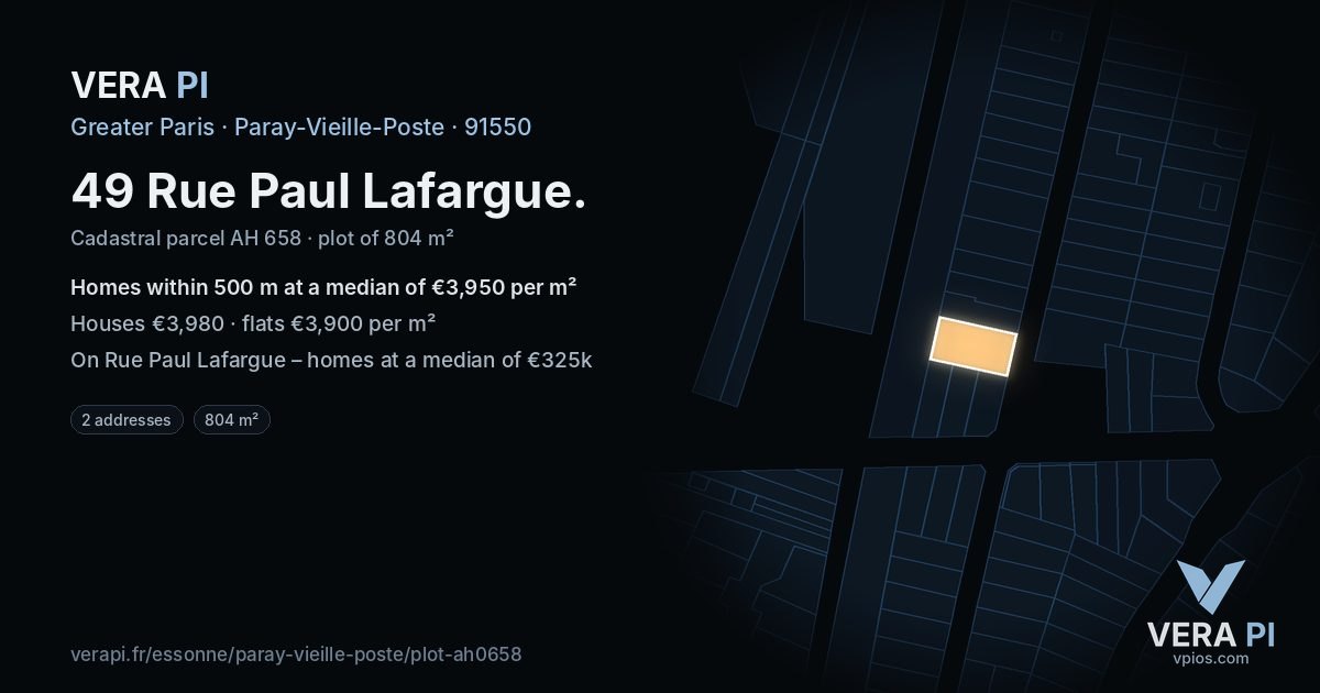 49 Rue Paul Lafargue, Paray-Vieille-Poste at night – the plot lit, the parcels around coloured by the prices near them