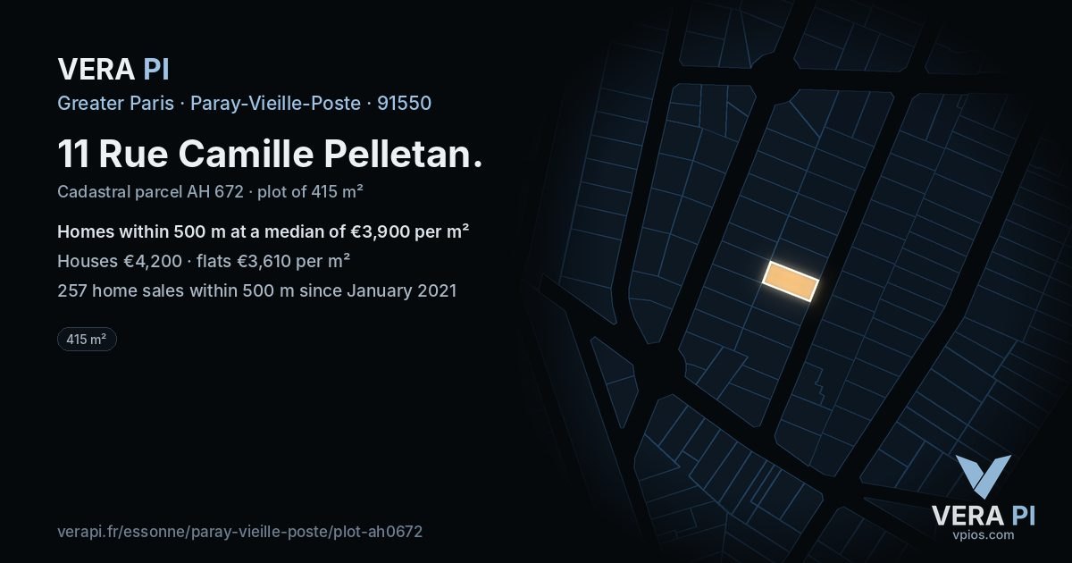 11 Rue Camille Pelletan, Paray-Vieille-Poste at night – the plot lit, the parcels around coloured by the prices near them