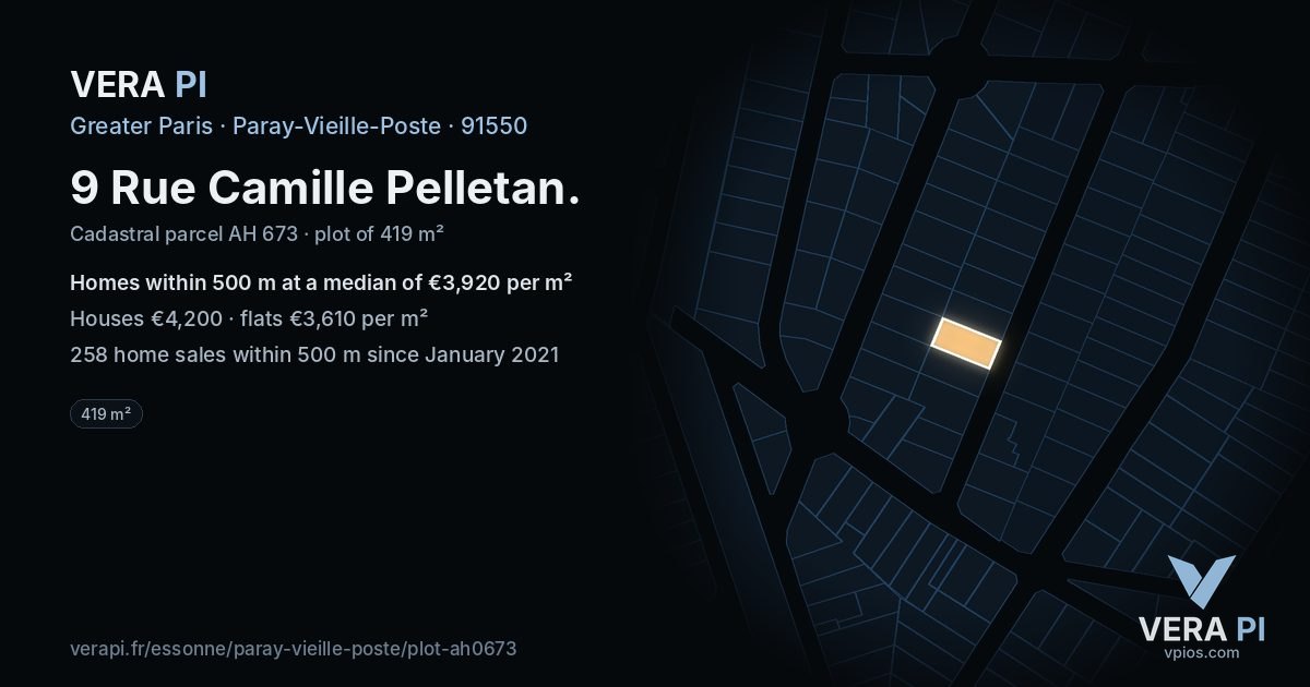 9 Rue Camille Pelletan, Paray-Vieille-Poste at night – the plot lit, the parcels around coloured by the prices near them
