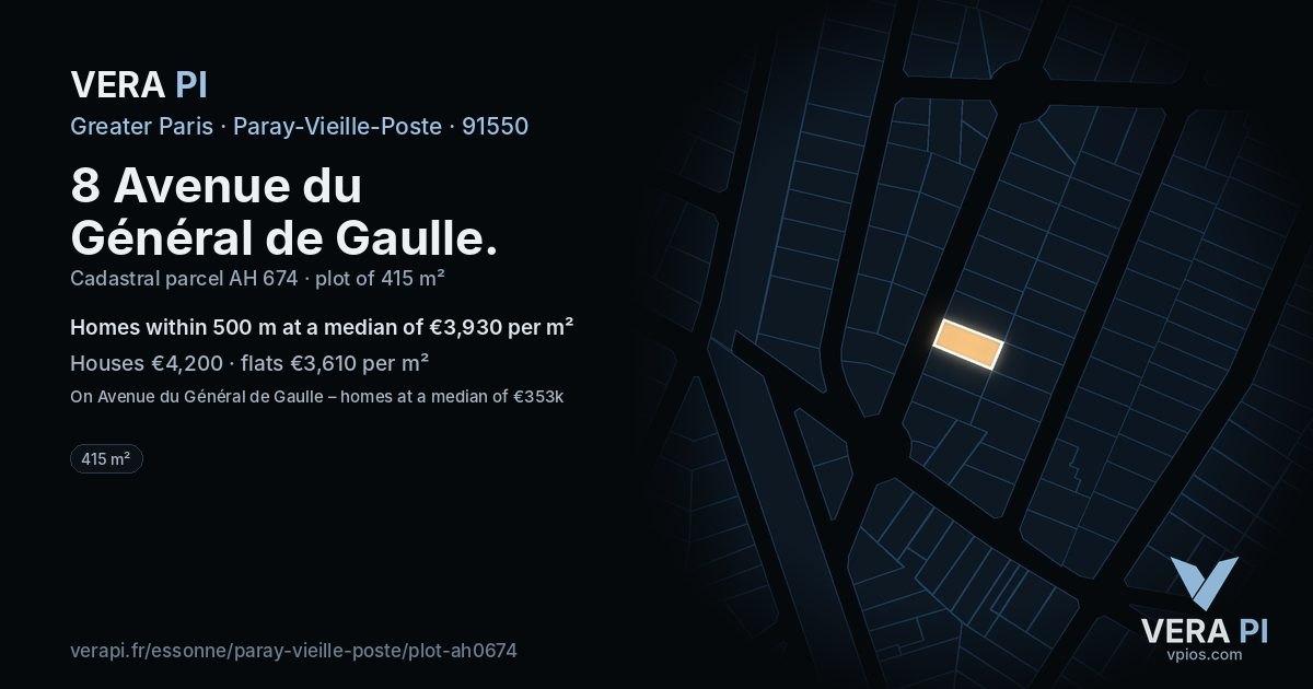 8 Avenue du Général de Gaulle, Paray-Vieille-Poste at night – the plot lit, the parcels around coloured by the prices near them