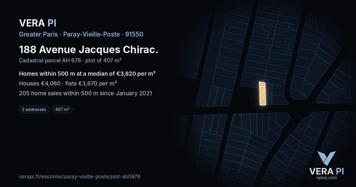 188 Avenue Jacques Chirac, Paray-Vieille-Poste at night – the plot lit, the parcels around coloured by the prices near them