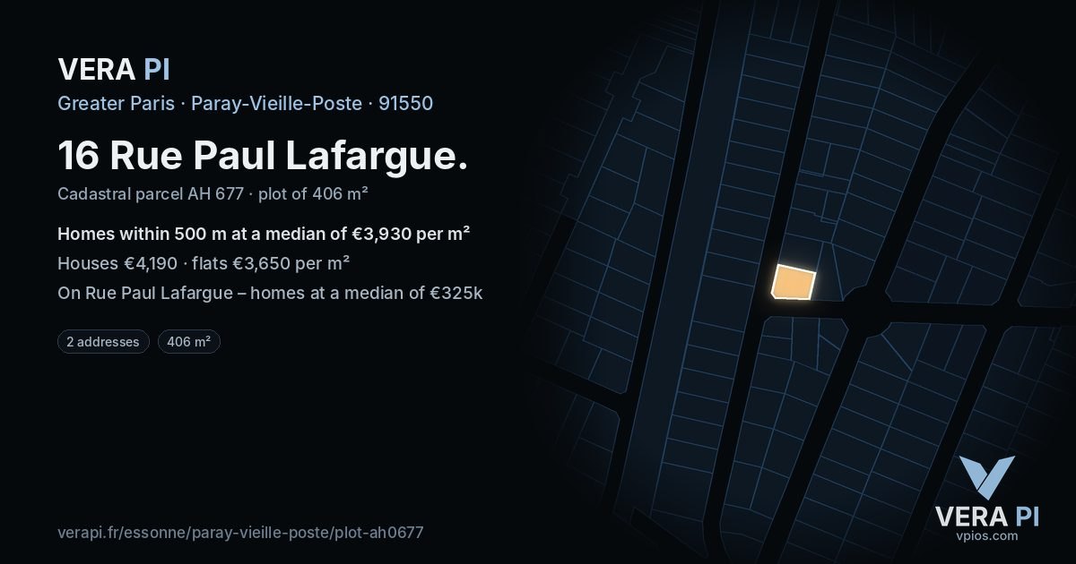 16 Rue Paul Lafargue, Paray-Vieille-Poste at night – the plot lit, the parcels around coloured by the prices near them