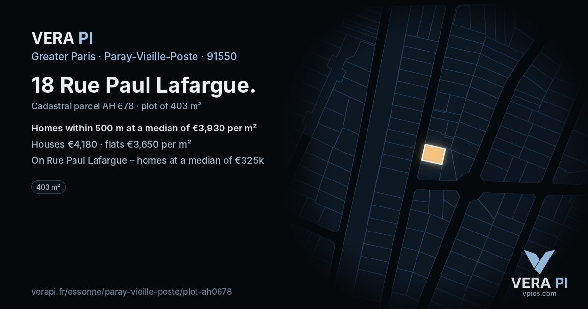 18 Rue Paul Lafargue, Paray-Vieille-Poste at night – the plot lit, the parcels around coloured by the prices near them