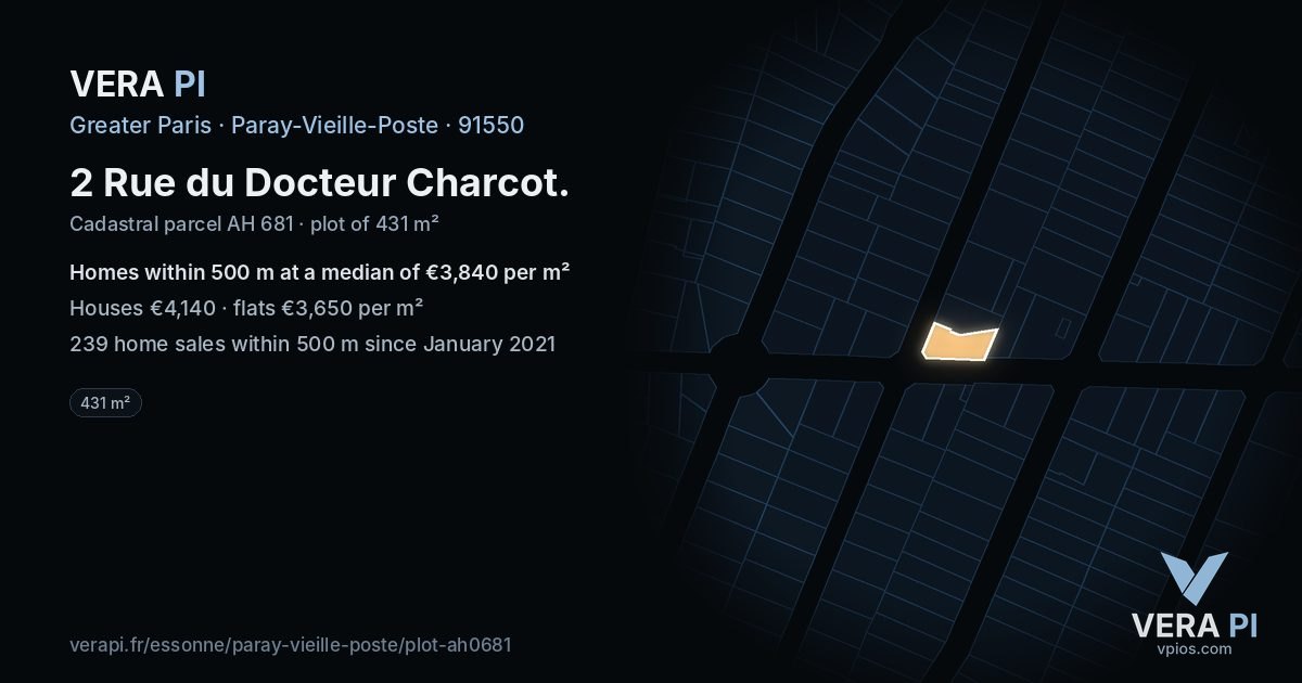 2 Rue du Docteur Charcot, Paray-Vieille-Poste at night – the plot lit, the parcels around coloured by the prices near them