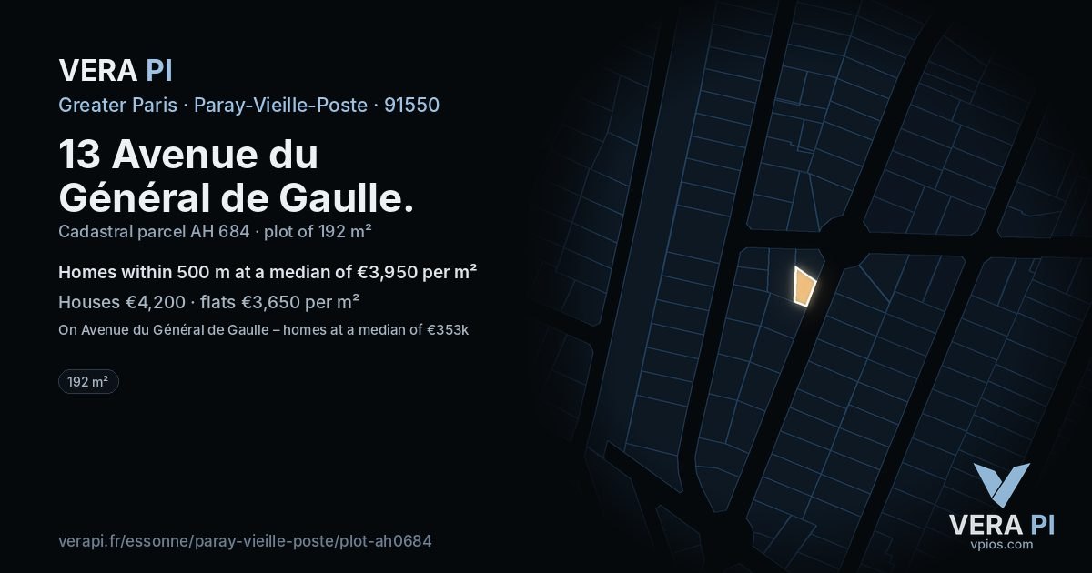 13 Avenue du Général de Gaulle, Paray-Vieille-Poste at night – the plot lit, the parcels around coloured by the prices near them