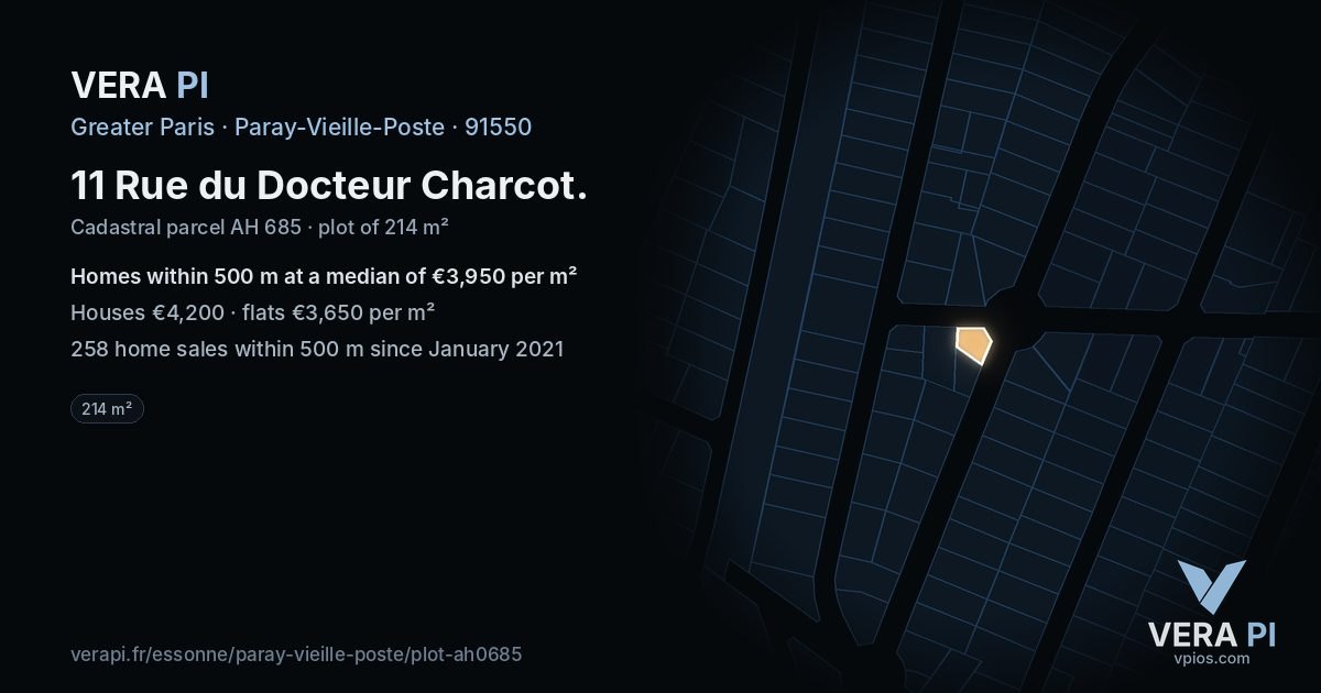 11 Rue du Docteur Charcot, Paray-Vieille-Poste at night – the plot lit, the parcels around coloured by the prices near them