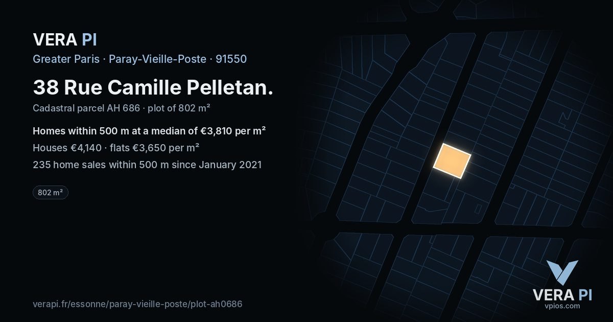 38 Rue Camille Pelletan, Paray-Vieille-Poste at night – the plot lit, the parcels around coloured by the prices near them