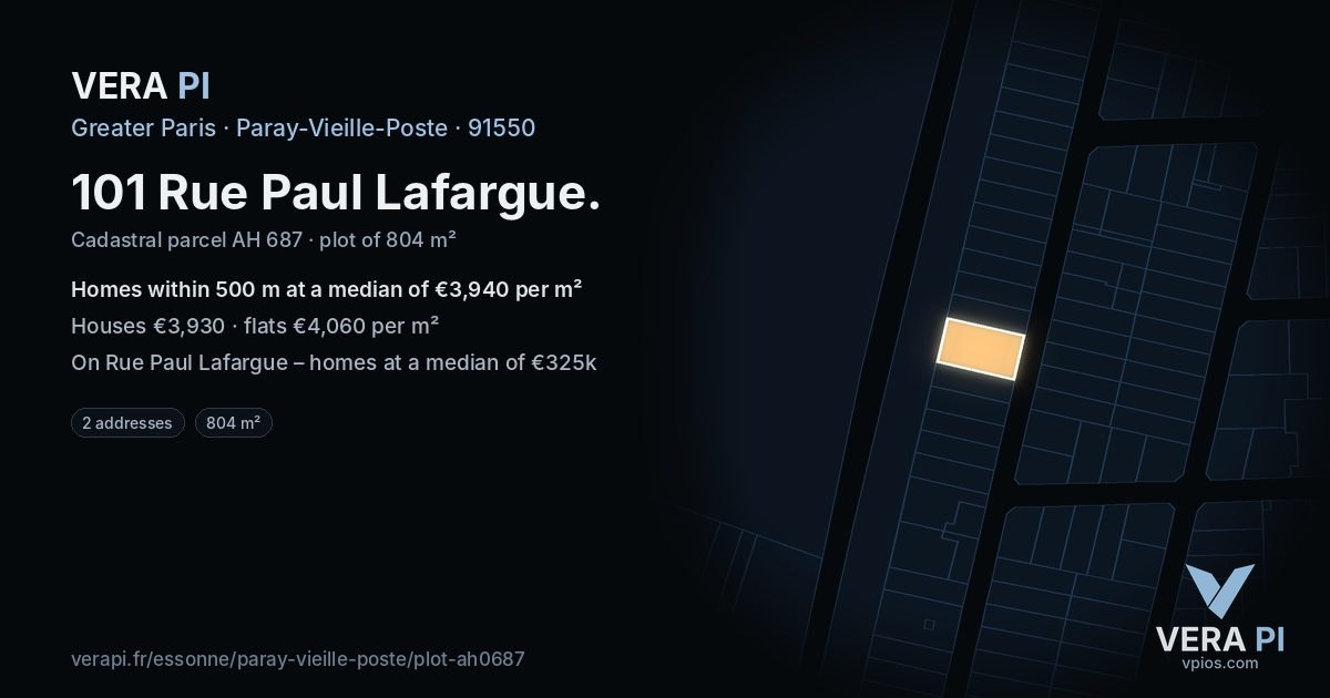 101 Rue Paul Lafargue, Paray-Vieille-Poste at night – the plot lit, the parcels around coloured by the prices near them