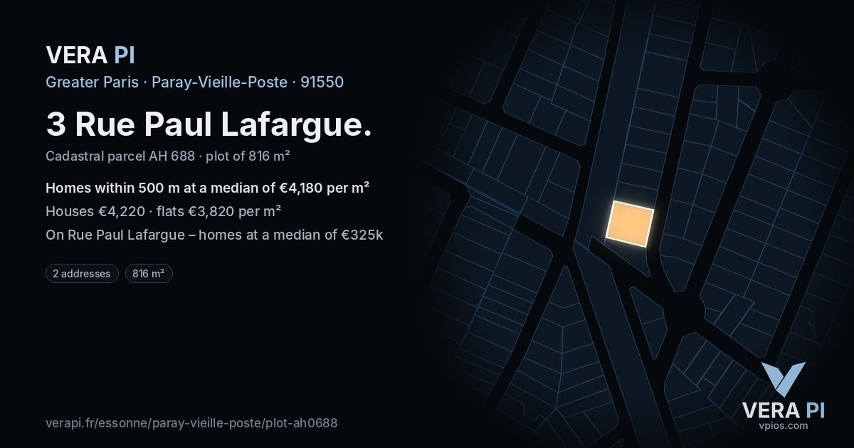 3 Rue Paul Lafargue, Paray-Vieille-Poste at night – the plot lit, the parcels around coloured by the prices near them