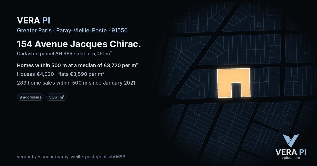 154 Avenue Jacques Chirac, Paray-Vieille-Poste at night – the plot lit, the parcels around coloured by the prices near them