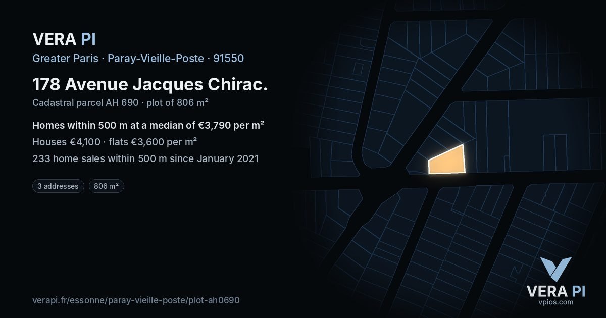 178 Avenue Jacques Chirac, Paray-Vieille-Poste at night – the plot lit, the parcels around coloured by the prices near them