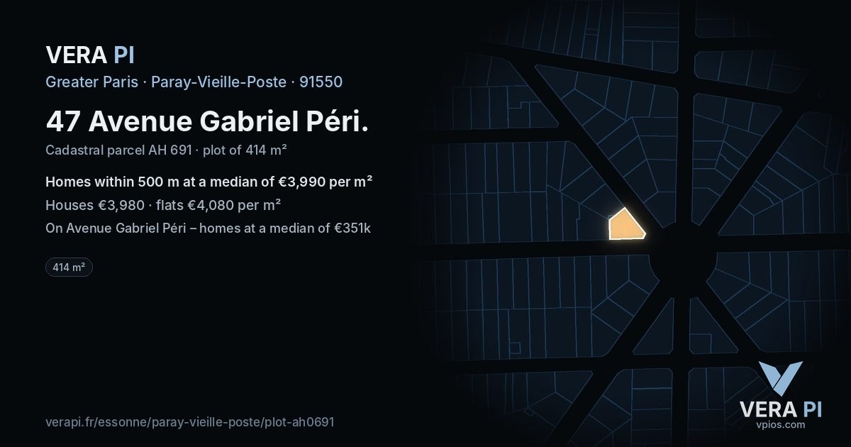 47 Avenue Gabriel Péri, Paray-Vieille-Poste at night – the plot lit, the parcels around coloured by the prices near them