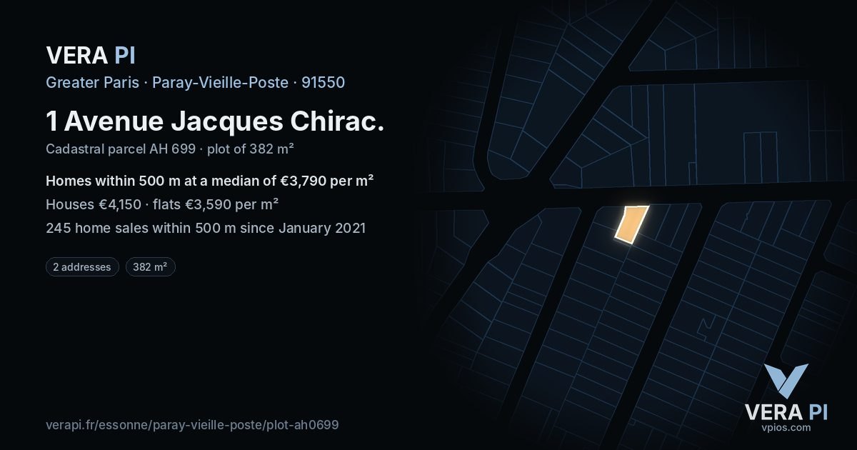 1 Avenue Jacques Chirac, Paray-Vieille-Poste at night – the plot lit, the parcels around coloured by the prices near them