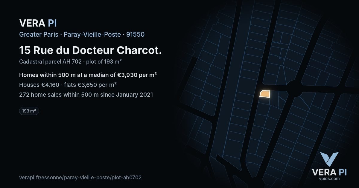 15 Rue du Docteur Charcot, Paray-Vieille-Poste at night – the plot lit, the parcels around coloured by the prices near them