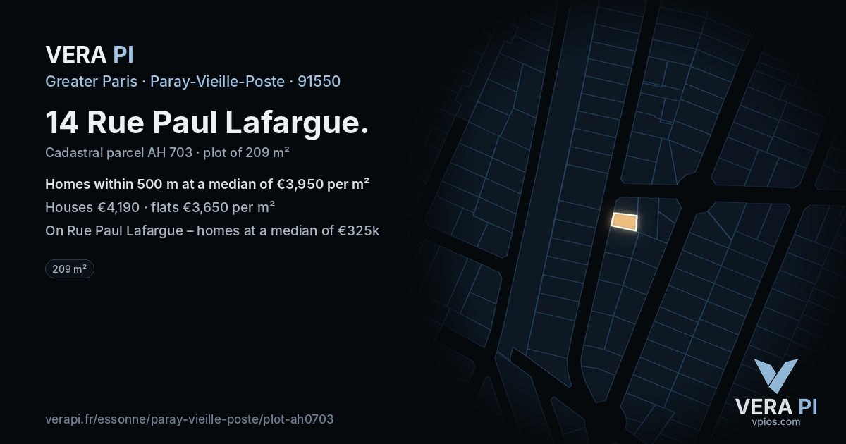 14 Rue Paul Lafargue, Paray-Vieille-Poste at night – the plot lit, the parcels around coloured by the prices near them