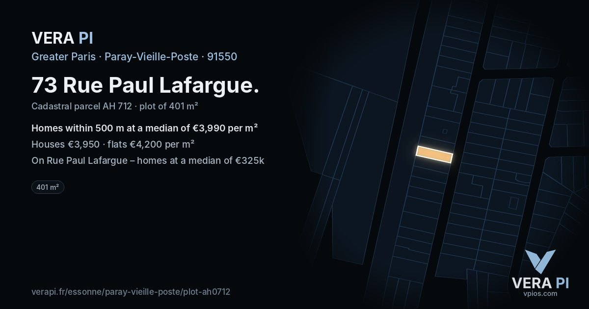 73 Rue Paul Lafargue, Paray-Vieille-Poste at night – the plot lit, the parcels around coloured by the prices near them