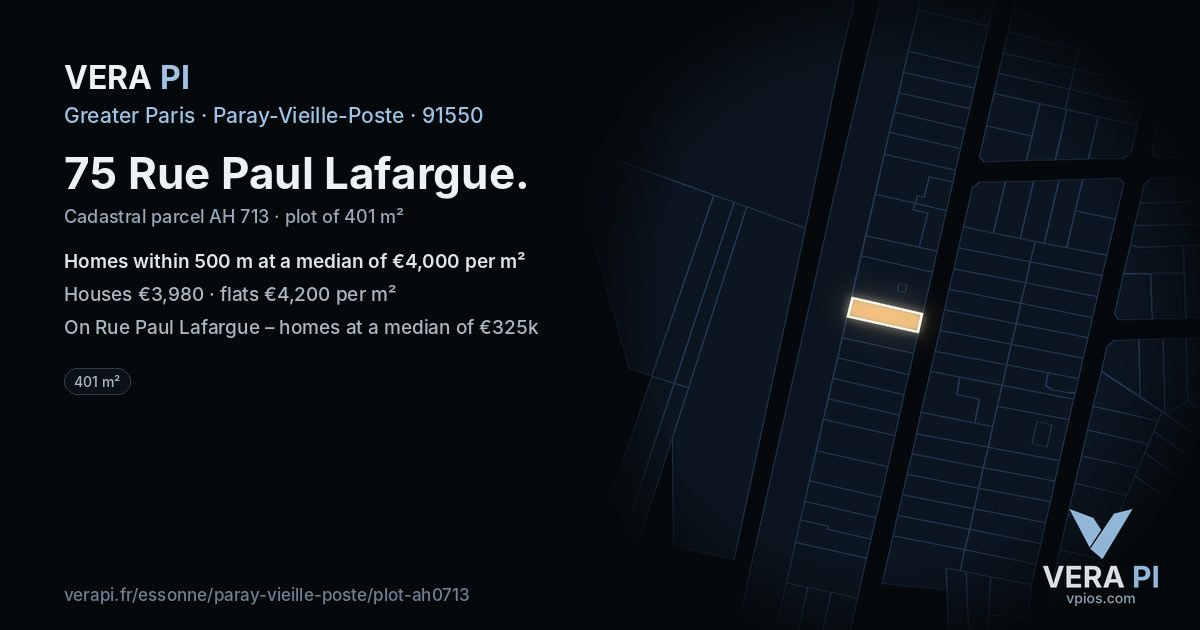 75 Rue Paul Lafargue, Paray-Vieille-Poste at night – the plot lit, the parcels around coloured by the prices near them