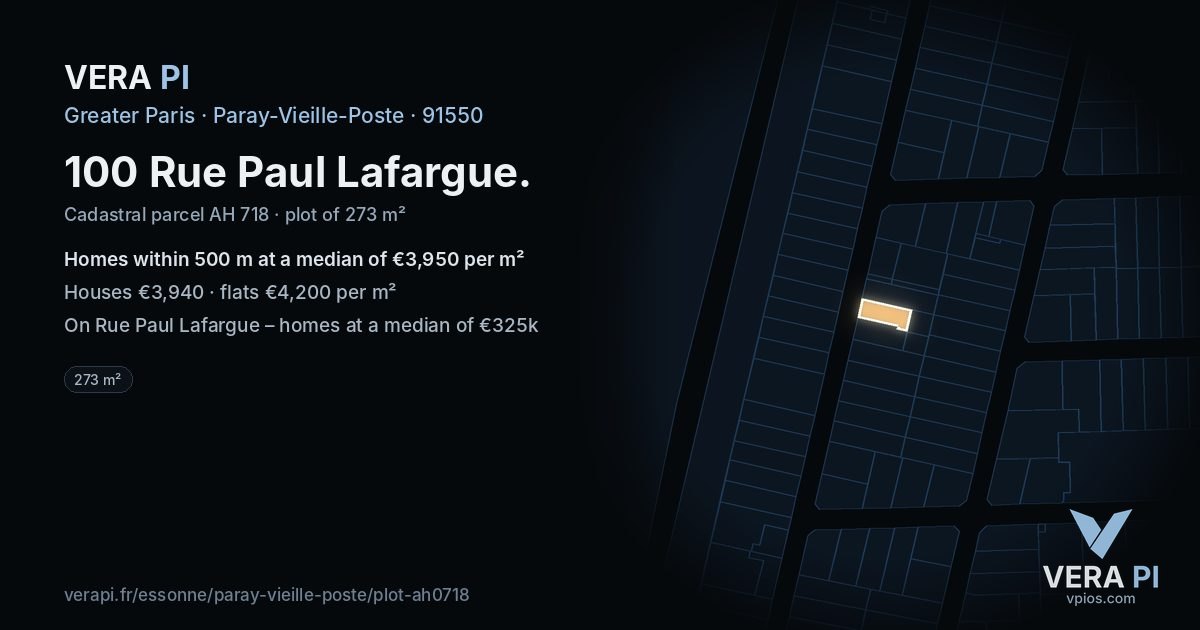 100 Rue Paul Lafargue, Paray-Vieille-Poste at night – the plot lit, the parcels around coloured by the prices near them