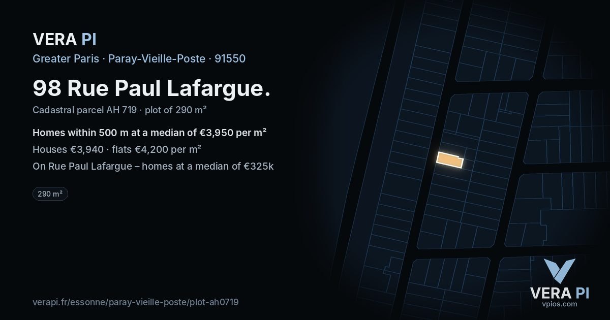 98 Rue Paul Lafargue, Paray-Vieille-Poste at night – the plot lit, the parcels around coloured by the prices near them