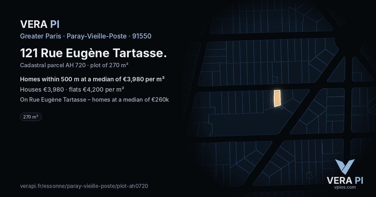 121 Rue Eugène Tartasse, Paray-Vieille-Poste at night – the plot lit, the parcels around coloured by the prices near them