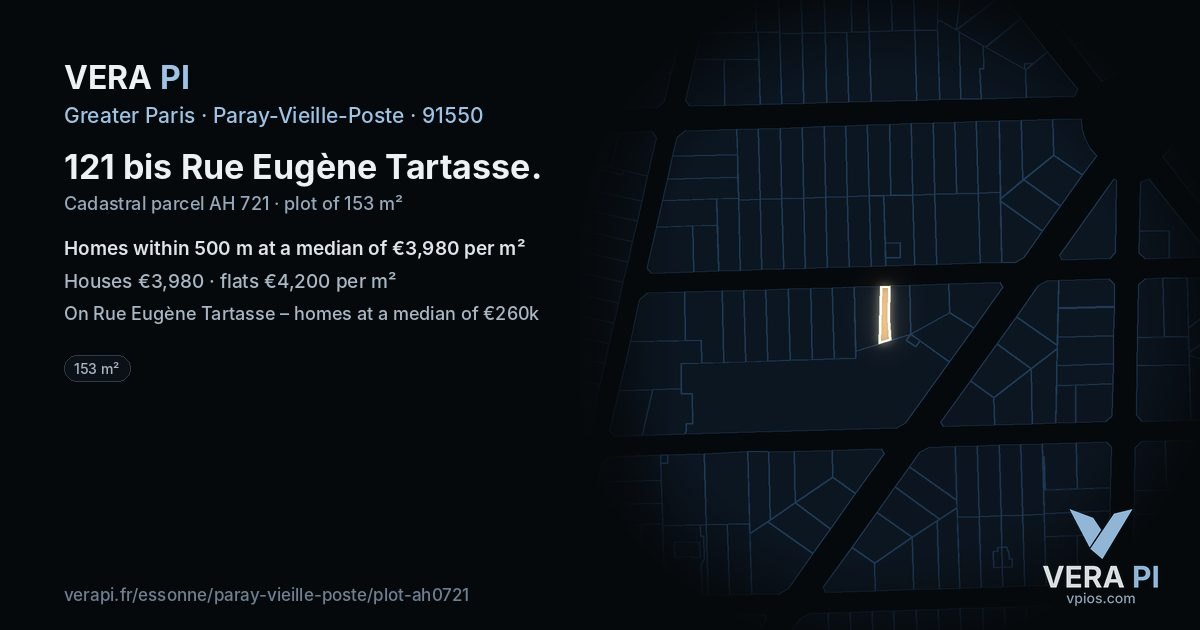121 bis Rue Eugène Tartasse, Paray-Vieille-Poste at night – the plot lit, the parcels around coloured by the prices near them