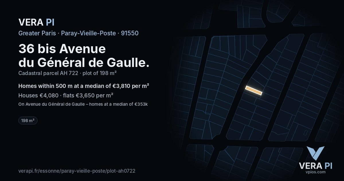 36 bis Avenue du Général de Gaulle, Paray-Vieille-Poste at night – the plot lit, the parcels around coloured by the prices near them