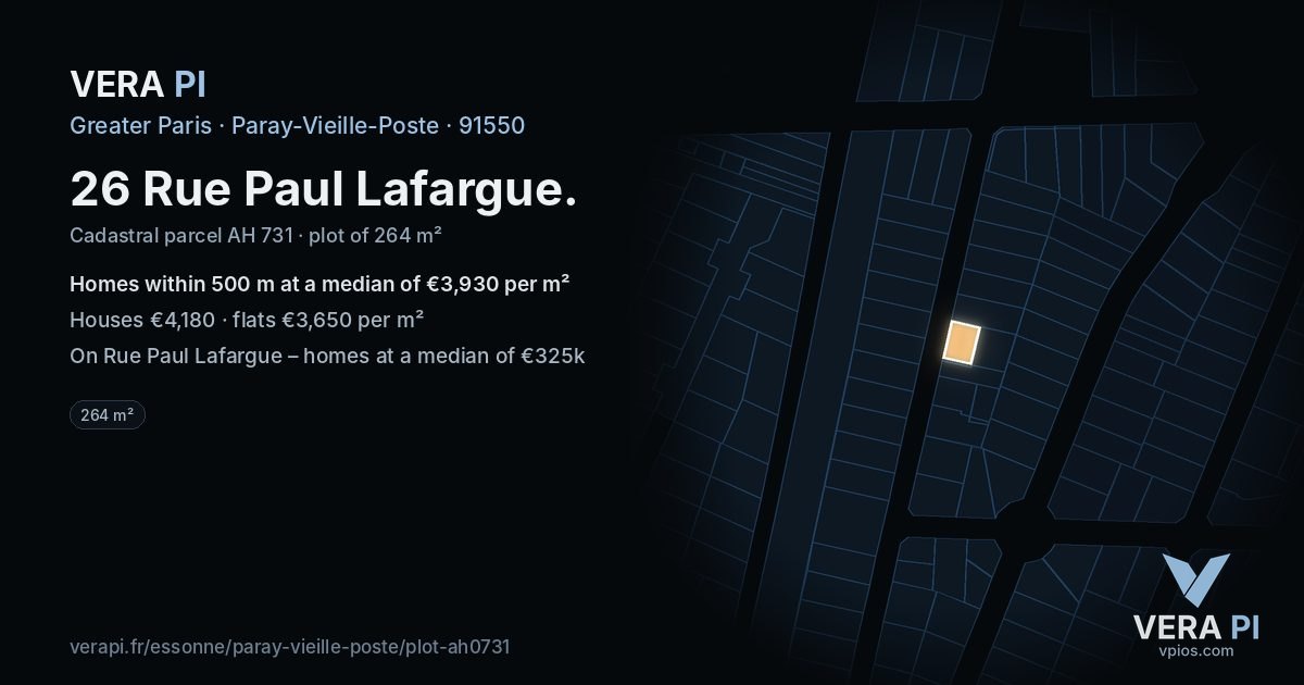 26 Rue Paul Lafargue, Paray-Vieille-Poste at night – the plot lit, the parcels around coloured by the prices near them