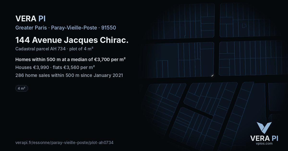 144 Avenue Jacques Chirac, Paray-Vieille-Poste at night – the plot lit, the parcels around coloured by the prices near them