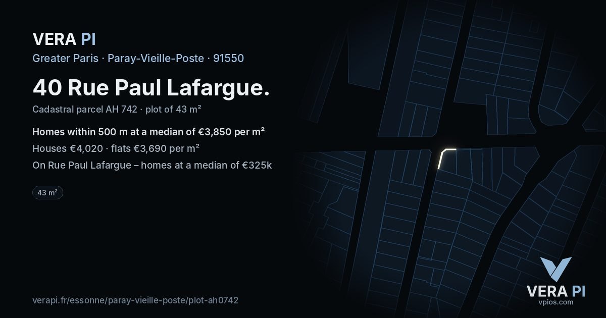 40 Rue Paul Lafargue, Paray-Vieille-Poste at night – the plot lit, the parcels around coloured by the prices near them