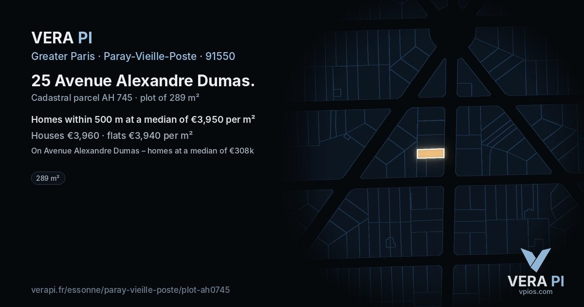 25 Avenue Alexandre Dumas, Paray-Vieille-Poste at night – the plot lit, the parcels around coloured by the prices near them