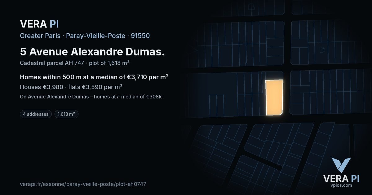5 Avenue Alexandre Dumas, Paray-Vieille-Poste at night – the plot lit, the parcels around coloured by the prices near them