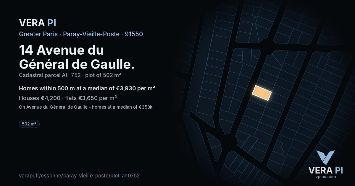 14 Avenue du Général de Gaulle, Paray-Vieille-Poste at night – the plot lit, the parcels around coloured by the prices near them
