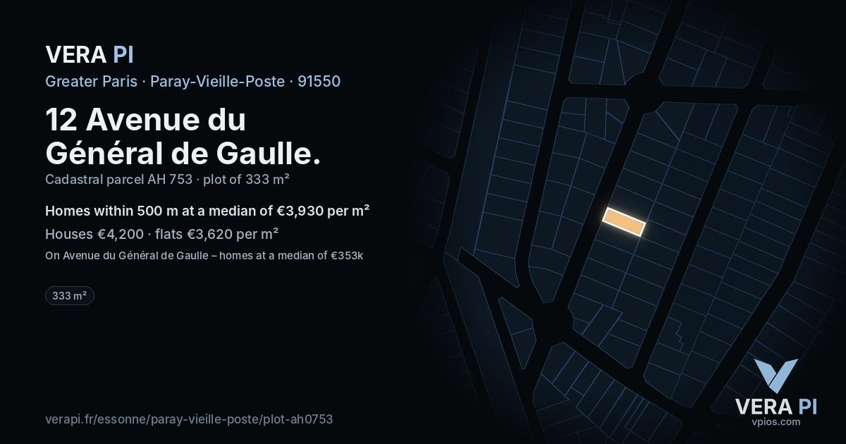 12 Avenue du Général de Gaulle, Paray-Vieille-Poste at night – the plot lit, the parcels around coloured by the prices near them