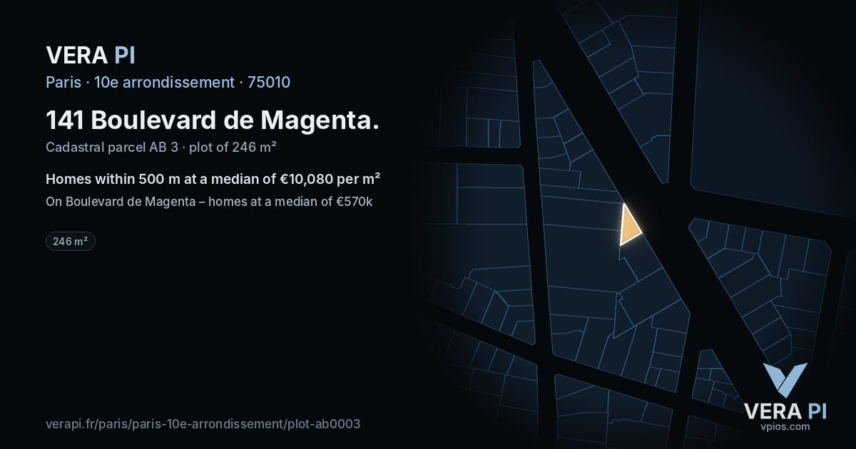 141 Boulevard de Magenta, 10e arrondissement at night – the plot lit, the parcels around coloured by the prices near them