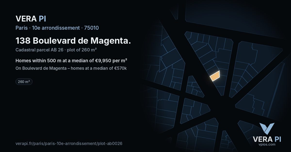 138 Boulevard de Magenta, 10e arrondissement at night – the plot lit, the parcels around coloured by the prices near them