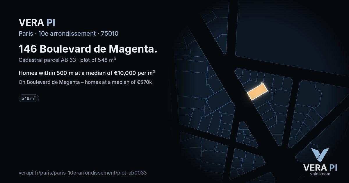 146 Boulevard de Magenta, 10e arrondissement at night – the plot lit, the parcels around coloured by the prices near them
