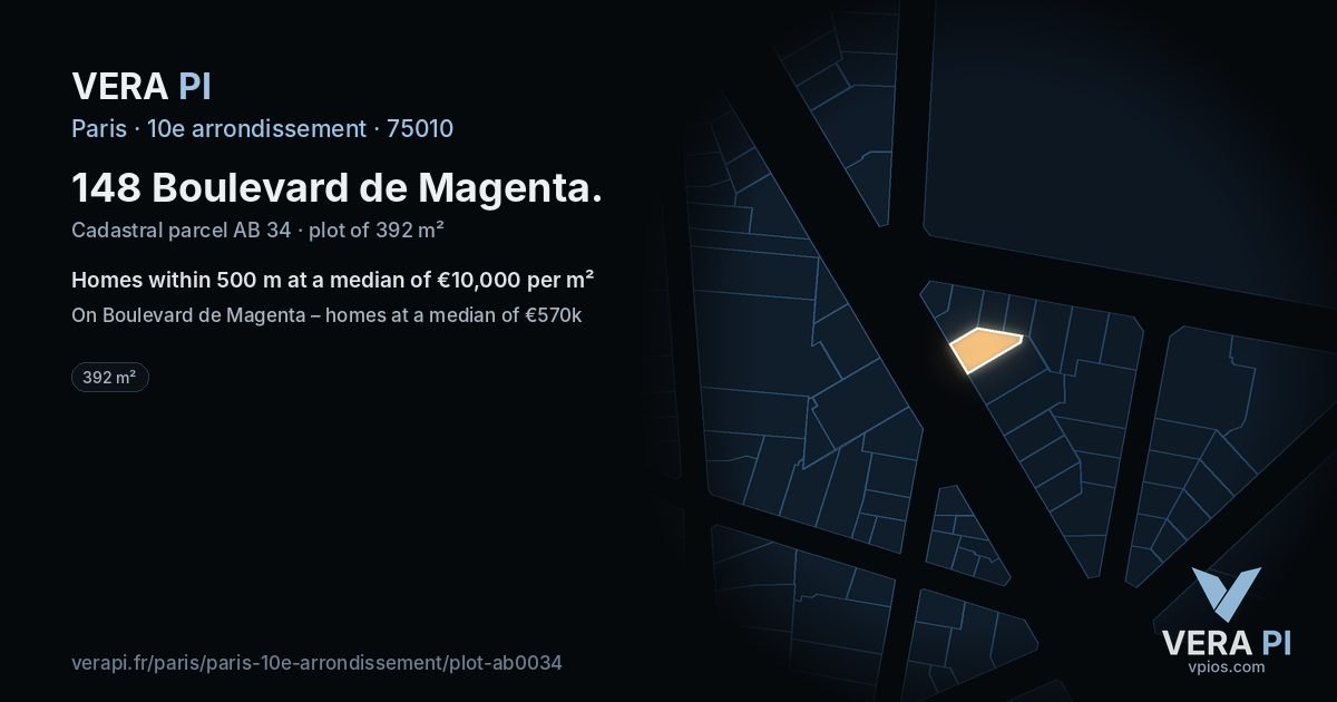 148 Boulevard de Magenta, 10e arrondissement at night – the plot lit, the parcels around coloured by the prices near them
