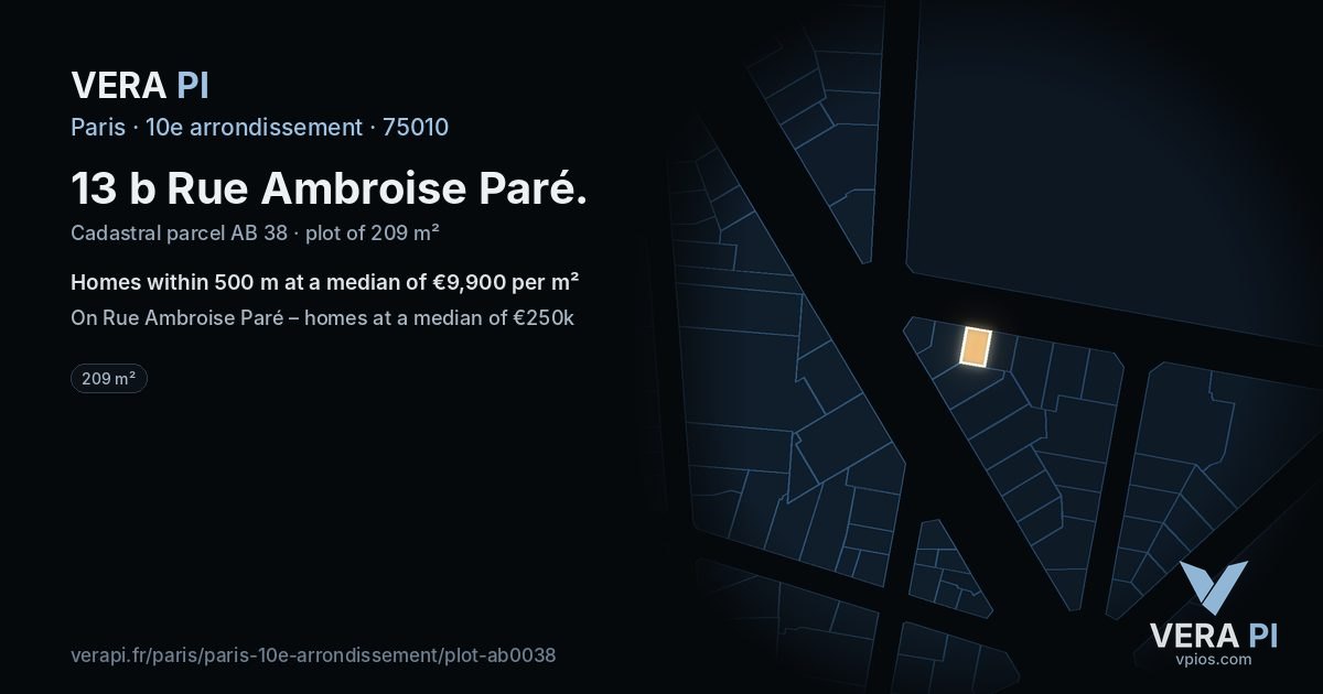 13 b Rue Ambroise Paré, 10e arrondissement at night – the plot lit, the parcels around coloured by the prices near them