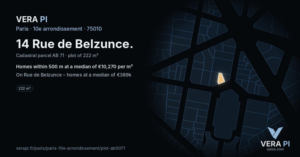 14 Rue de Belzunce, 10e arrondissement at night – the plot lit, the parcels around coloured by the prices near them