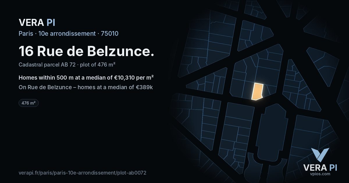 16 Rue de Belzunce, 10e arrondissement at night – the plot lit, the parcels around coloured by the prices near them