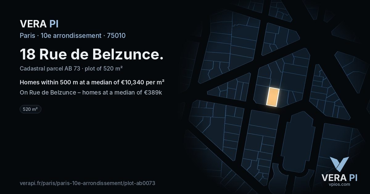 18 Rue de Belzunce, 10e arrondissement at night – the plot lit, the parcels around coloured by the prices near them