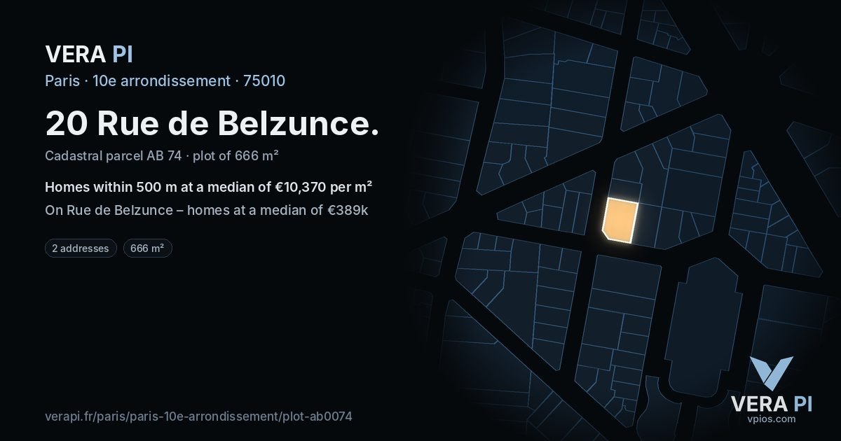 20 Rue de Belzunce, 10e arrondissement at night – the plot lit, the parcels around coloured by the prices near them